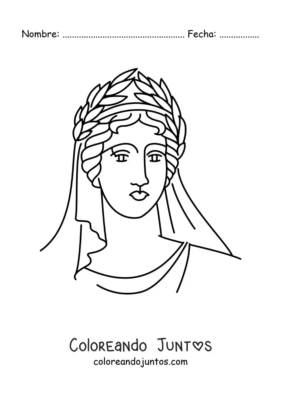 Imagen para colorear de mujer griega con corona de laureles