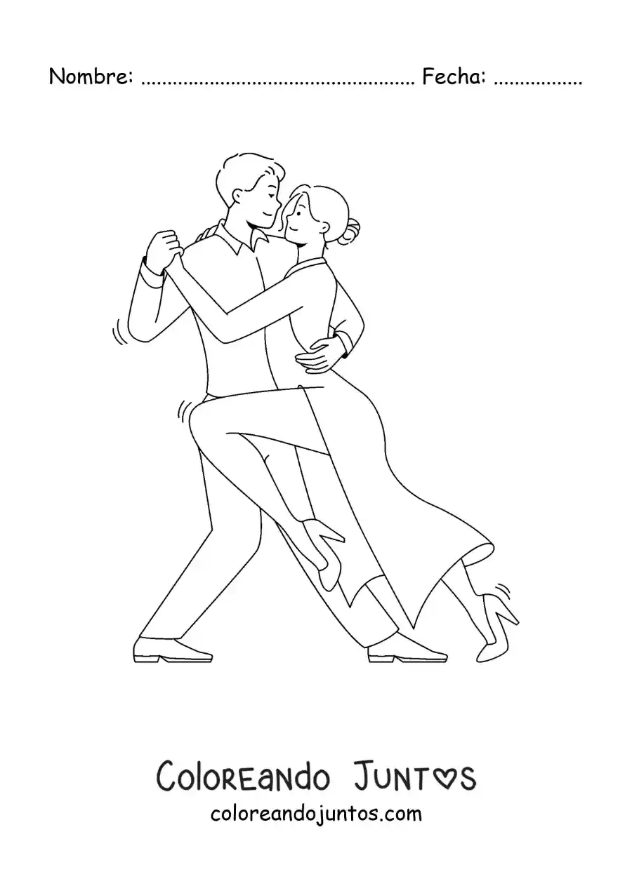 Imagen para colorear de pareja animada bailando tango tradicional argentino