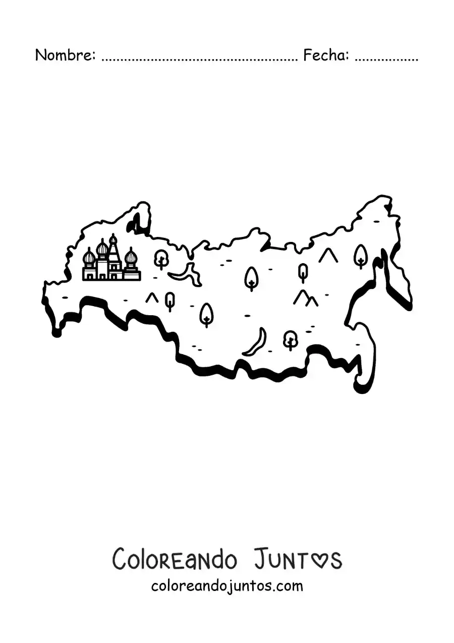 Imagen para colorear de mapa de rusia animado