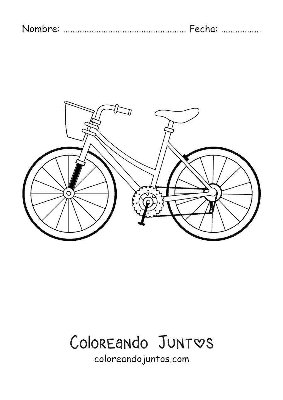 Imagen para colorear de uina bicicleta con canasto
