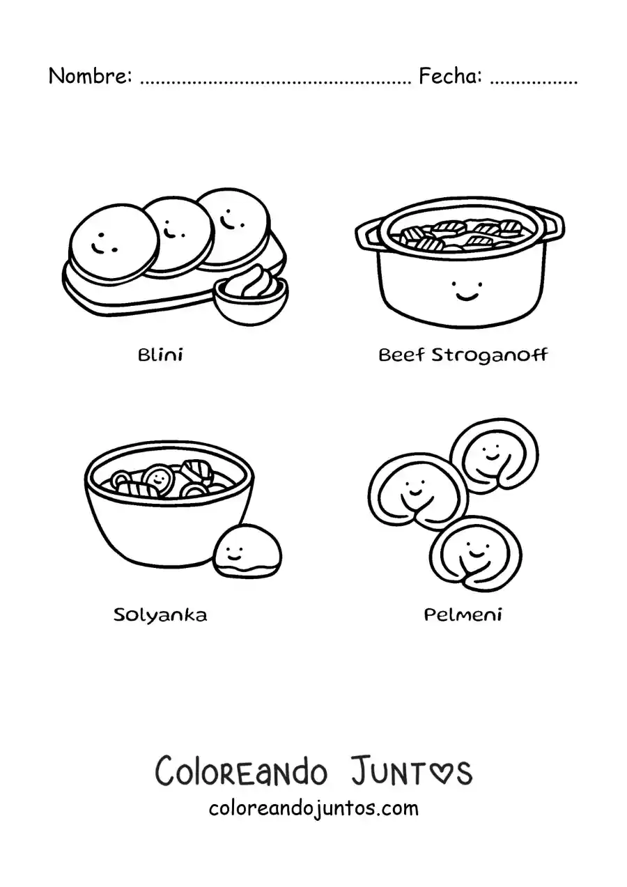 Imagen para colorear de platos típicos de rusia