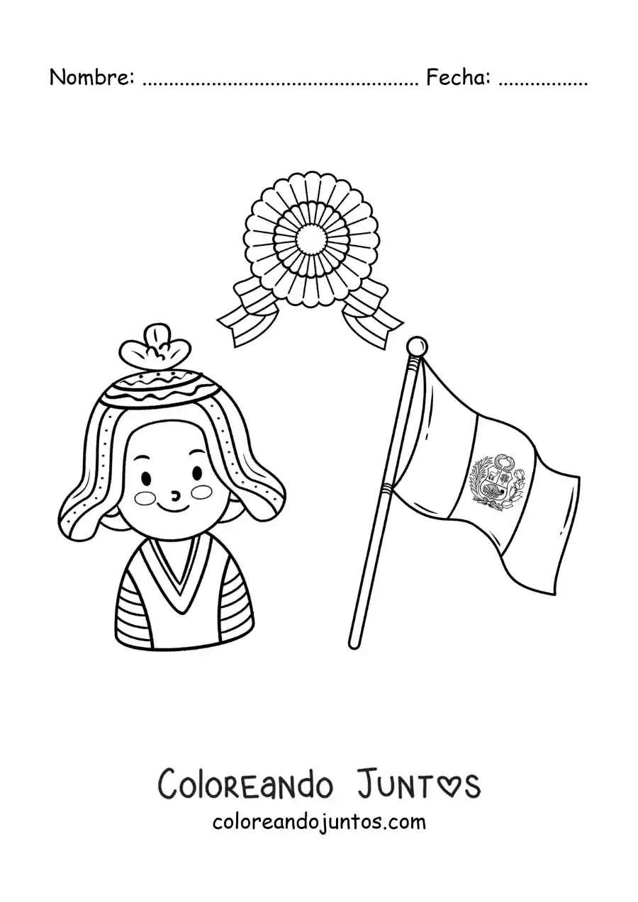 Imagen para colorear de niño con la bandera de perú
