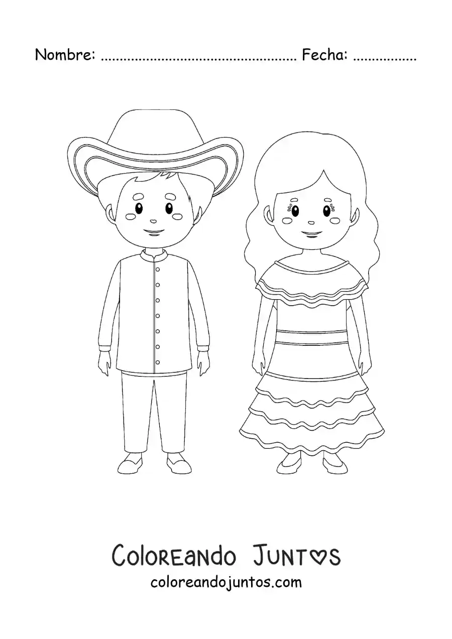 Imagen para colorear de pareja con traje tradicional venezolano