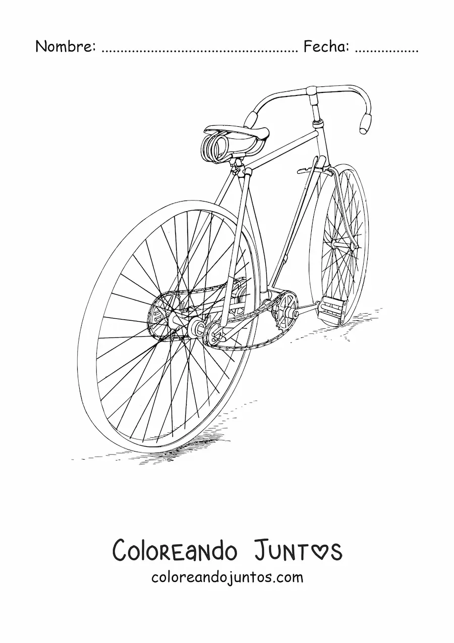 Imagen para colorear de una bicicleta vista desde atrás
