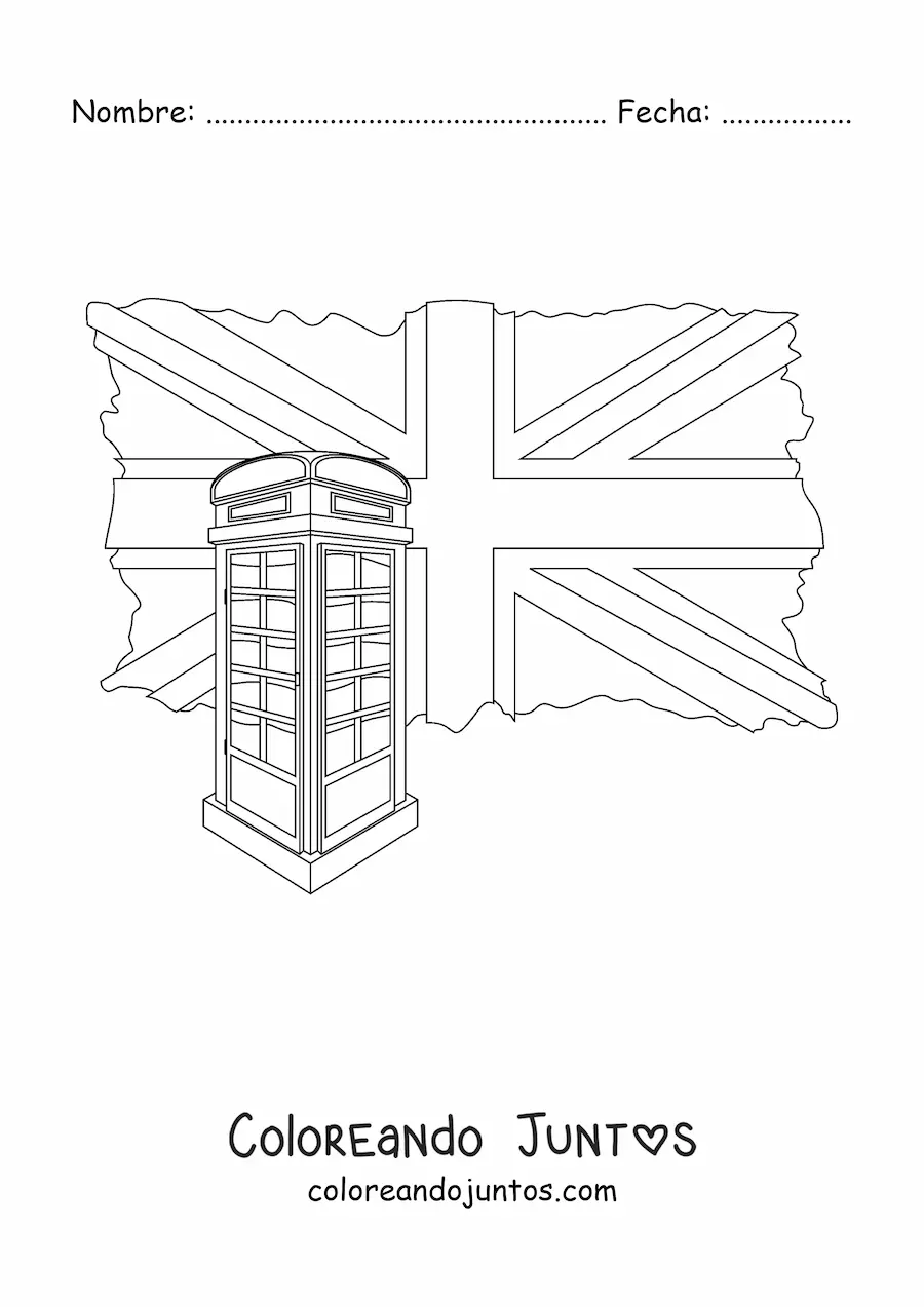 Imagen para colorear de bandera del reino unido y una cabina telefónica
