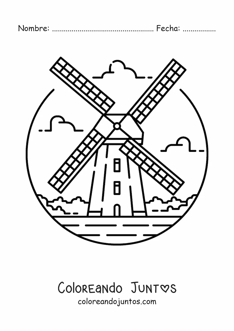 Imagen para colorear de molino holandés