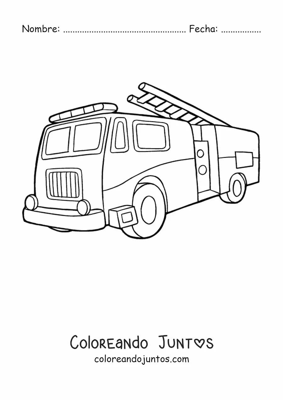 Imagen para colorear de un camión de bomberos con escalera ligeramente levantada
