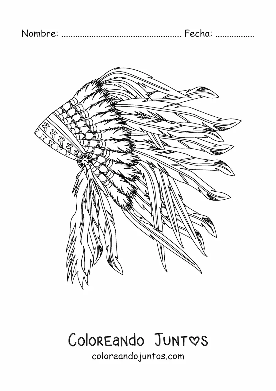 Imagen para colorear de penacho de plumas de tribus nativas americanas