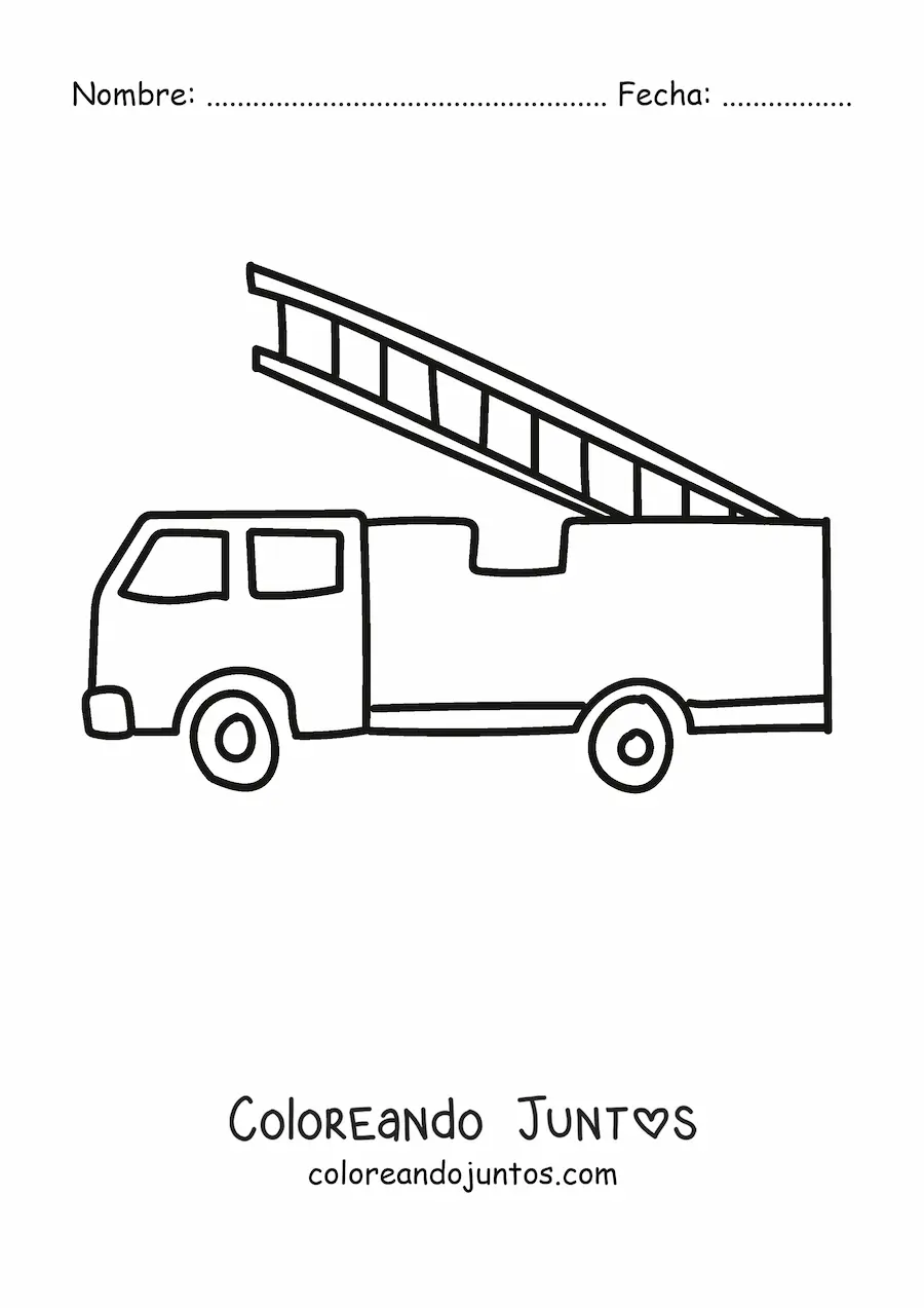 Imagen para colorear de un camión de bomberos sencillo con escalera levantada