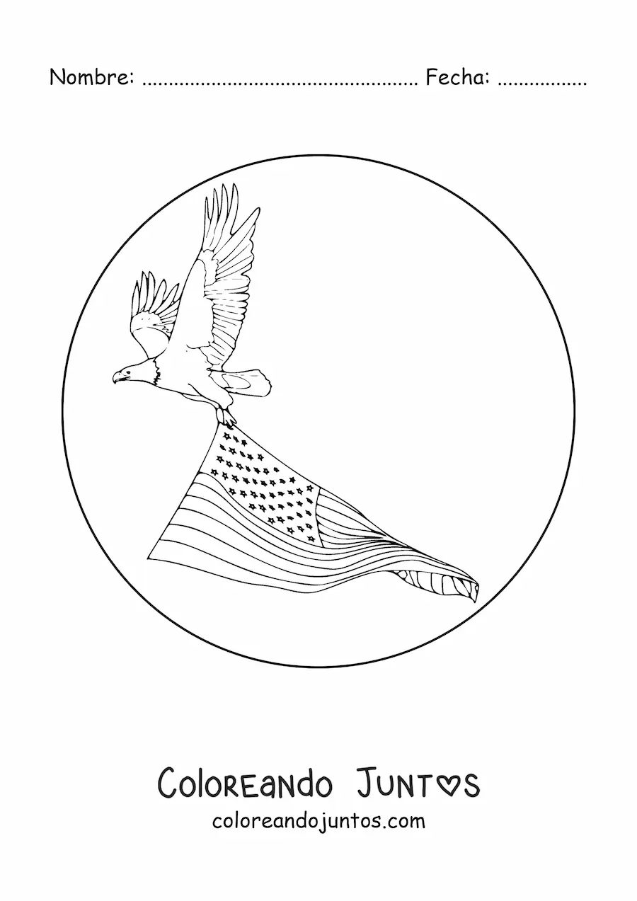 Imagen para colorear de águila sosteniendo la bandera de los estados unidos