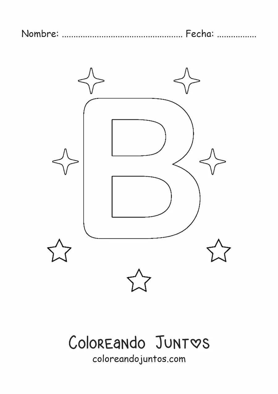 Imagen para colorear de letra b mayúscula con estrellas