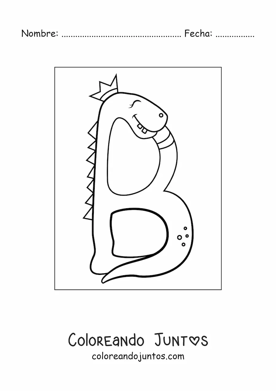 Imagen para colorear de la letra b animada con forma de dinosaurio
