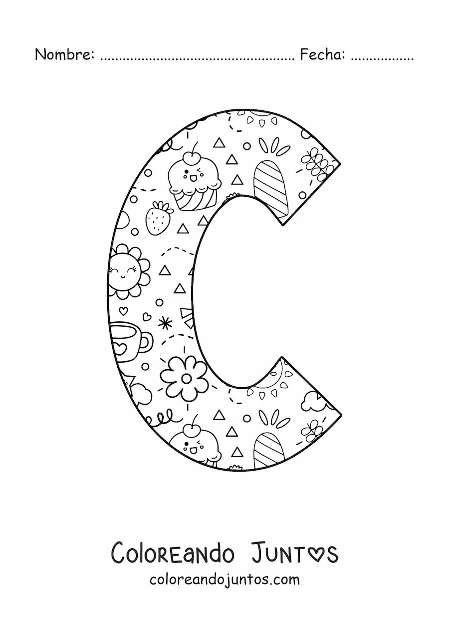Imagen para colorear de la letra c con dibujos animados