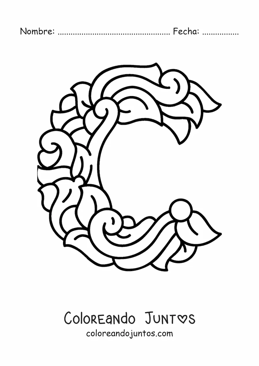 Imagen para colorear de letra c mayúscula decorada