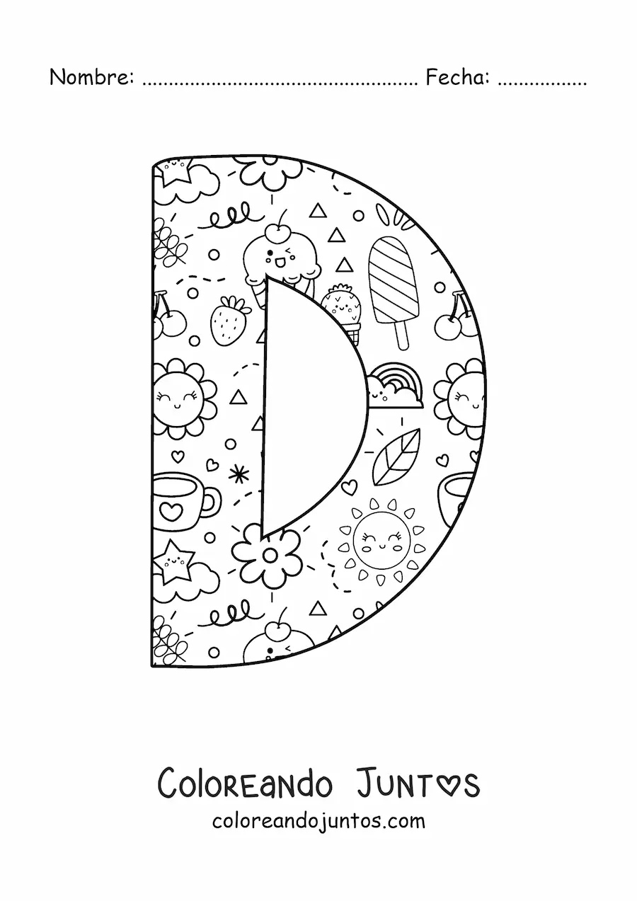 Imagen para colorear de la letra d con dibujos animados