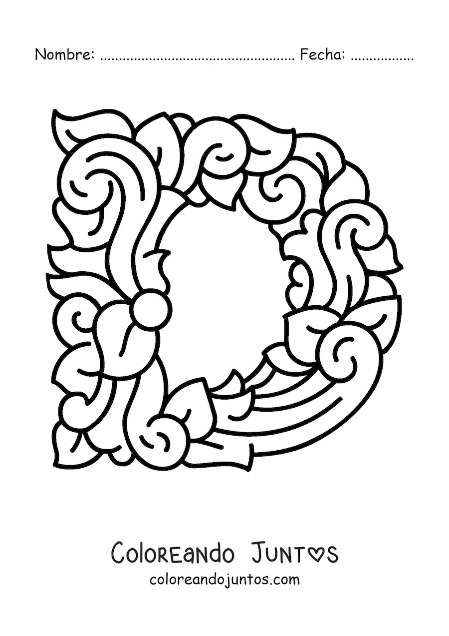 Imagen para colorear de letra d mayúscula decorada