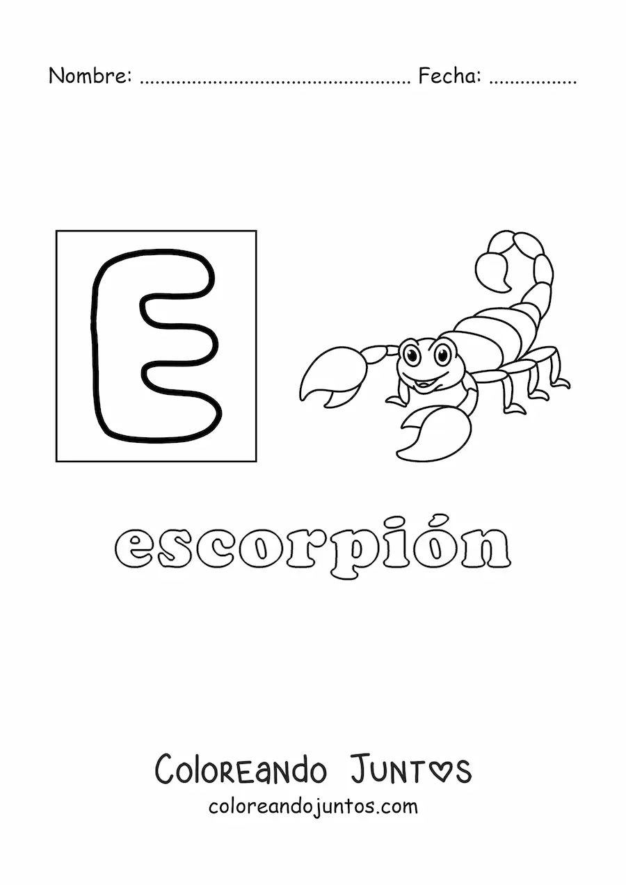 Imagen para colorear de e de escorpión