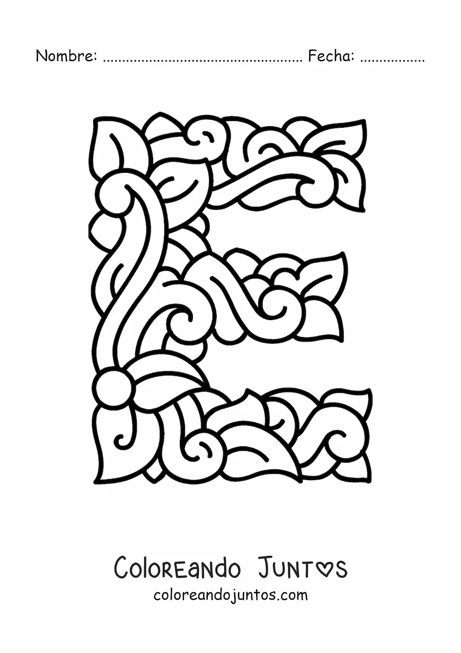 Imagen para colorear de letra e mayúscula decorada