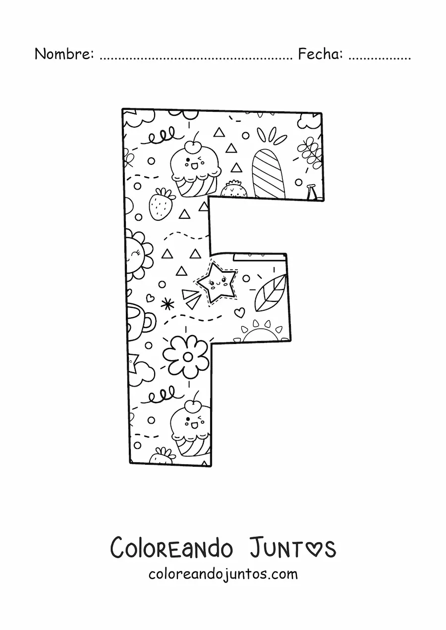 Imagen para colorear de la letra f con dibujos animados