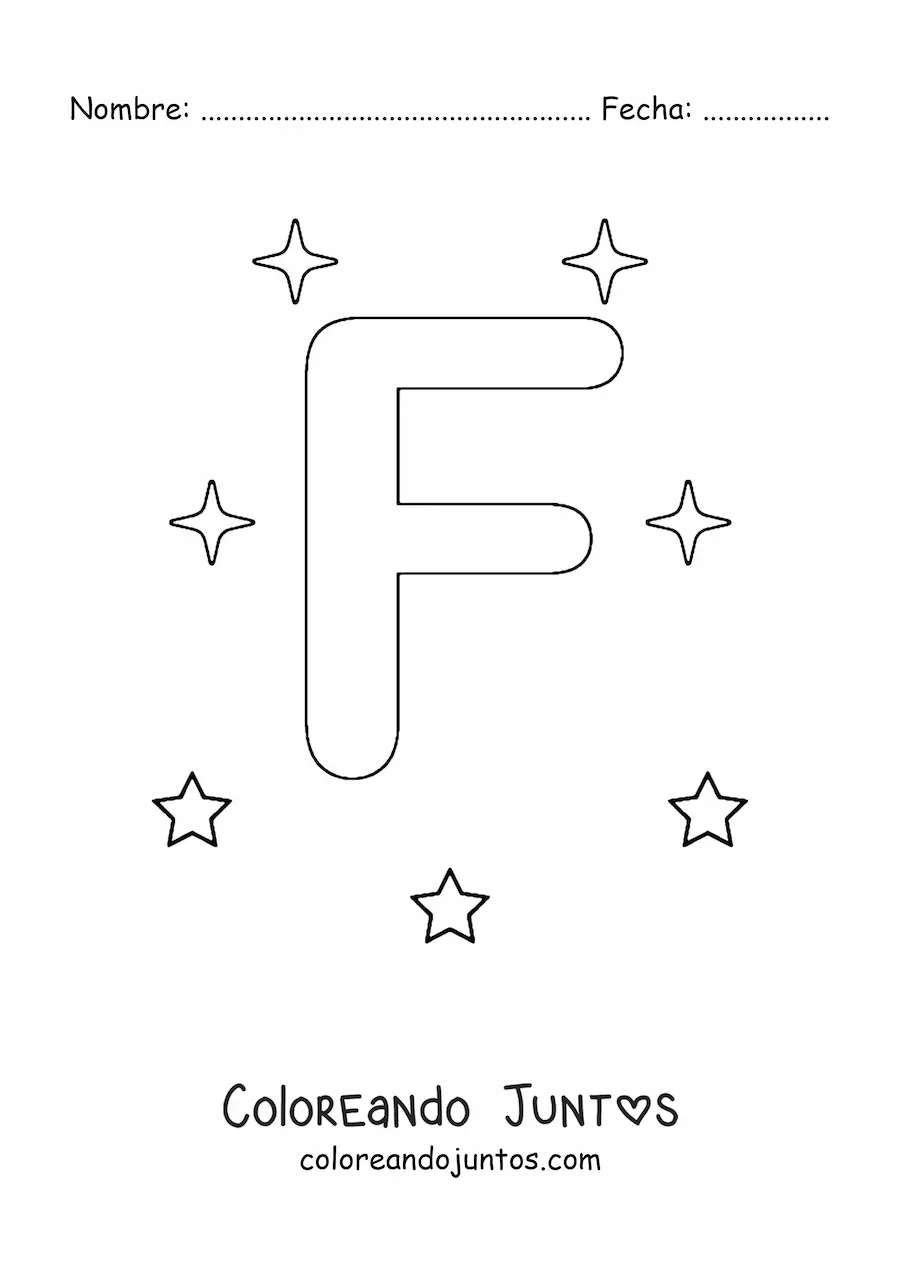 Imagen para colorear de letra f mayúscula con estrellas