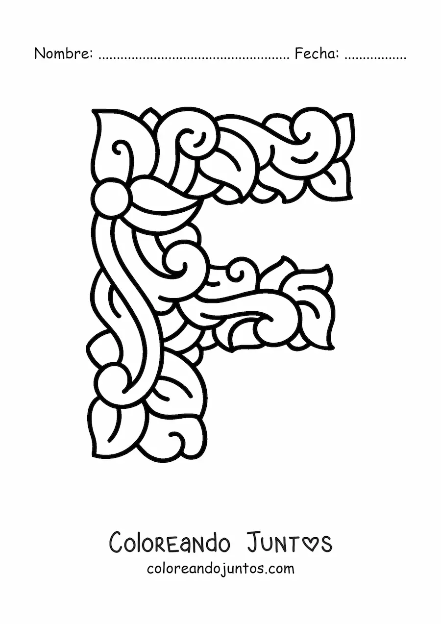 Imagen para colorear de letra f mayúscula decorada