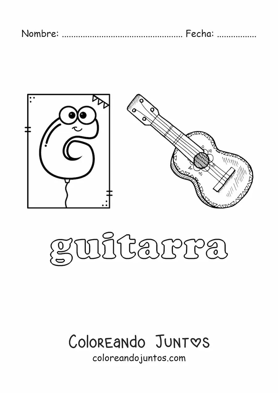 Imagen para colorear de g de guitarra