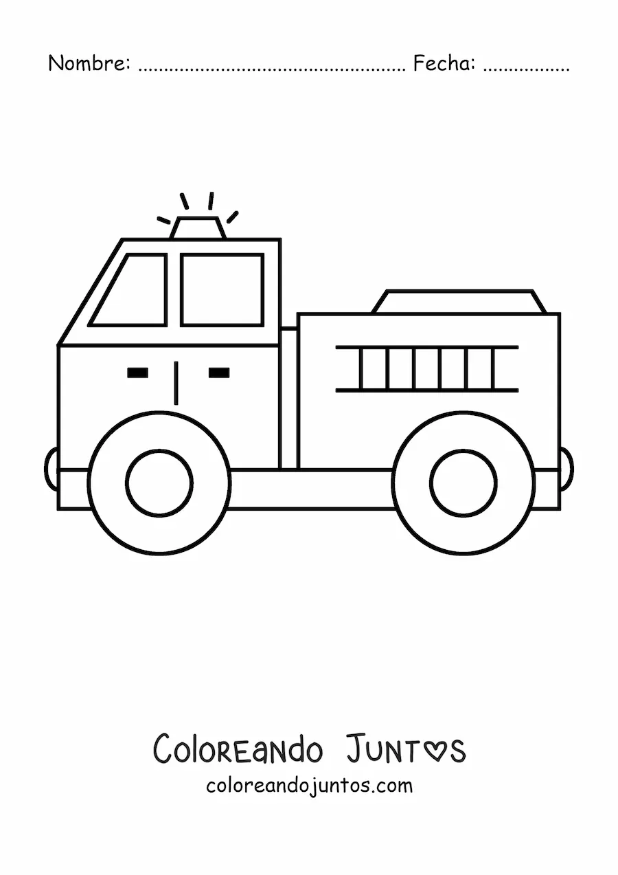 Imagen para colorear de un camión de bomberos con la sirena activa