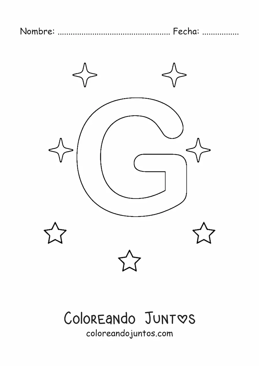 Imagen para colorear de letra g mayúscula con estrellas