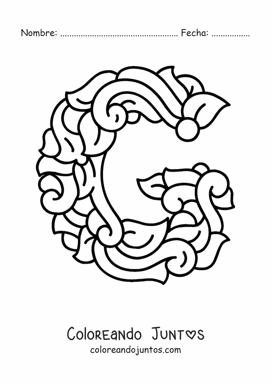 Imagen para colorear de letra g mayúscula decorada