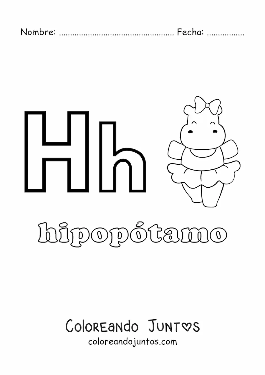 Imagen para colorear de h de hipopótamo