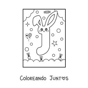 Imagen para colorear de letra j con forma de conejo kawaii animado