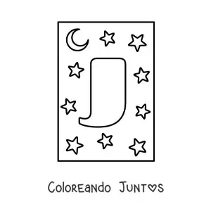 Imagen para colorear de letra j mayúscula con estrellas y una luna