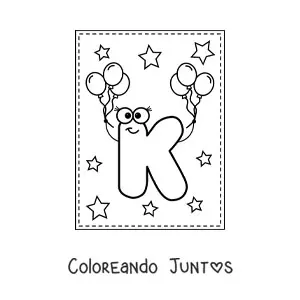 Imagen para colorear de la letra k mayúscula animada con globos
