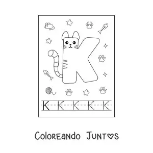 Imagen para colorear de la letra k animada con forma de gato