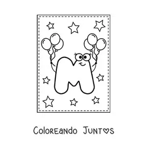 Imagen para colorear de la letra m mayúscula animada con globos