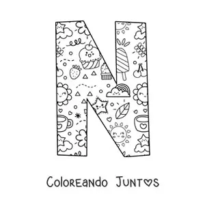 Imagen para colorear de la letra n con dibujos animados
