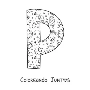 Imagen para colorear de la letra p con dibujos animados