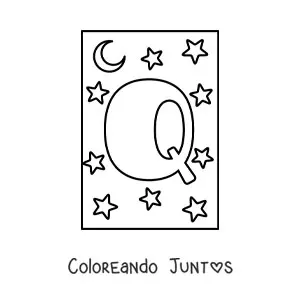 Imagen para colorear de la letra q animada con forma de monstruo con dibujos animados