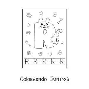 Imagen para colorear de la letra r animada con forma de gato
