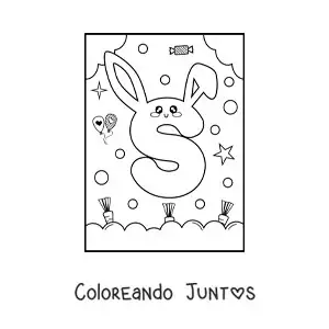 Imagen para colorear de letra s con forma de conejo kawaii animado