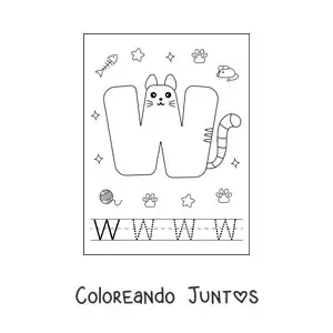 Imagen para colorear de la letra w animada con forma de gato