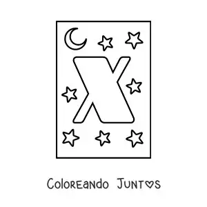 Imagen para colorear de letra x mayúscula con estrellas y una luna