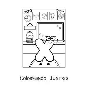 Imagen para colorear de la letra x animada en la escuela