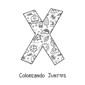 Imagen para colorear de la letra x con dibujos animados