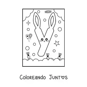 Imagen para colorear de letra y con forma de conejo kawaii animado