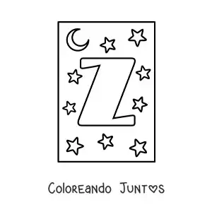 Imagen para colorear de letra z mayúscula con estrellas y una luna