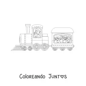 Imagen para colorear de varios niños a bordo de un tren