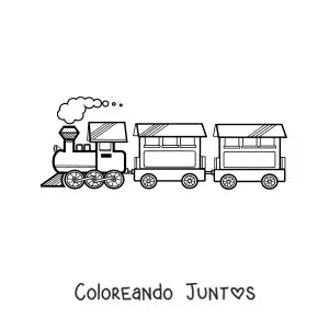 Imagen para colorear de un tren a vapor con dos vagones