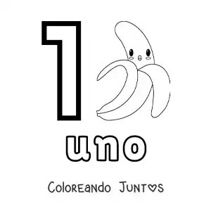 Imagen para colorear de tarjeta del número 1 para aprender a contar con frutas