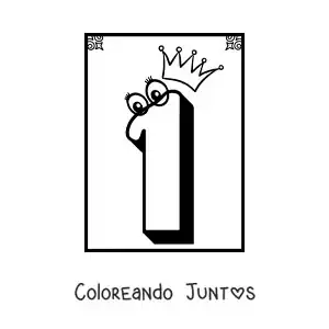 Imagen para colorear de ficha del número 1 animado para aprender a contar